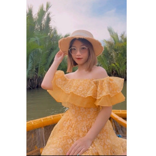 Thanh lý pass đồ đầm vàng hoa trễ vai