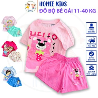 Quần áo bé gái size đại 11-40 kg set đồ bộ trẻ em mặc nhà in hình siêu yêu vải thun cotton thoáng mát Homie Kids