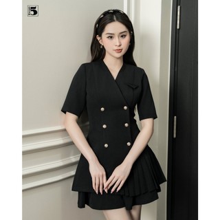 Áo kiểu vest nữ Twentyfive dáng dài cổ V cài cúc xếp ly gấu vạt chéo AH12