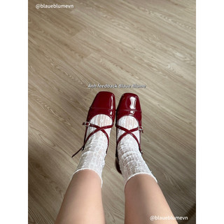 𝐁𝐥𝐚𝐮𝐞𝐁𝐥𝐮𝐦𝐞🦋 Red Ballerinas Loại 1 - MaryJane khoá đá dây chéo