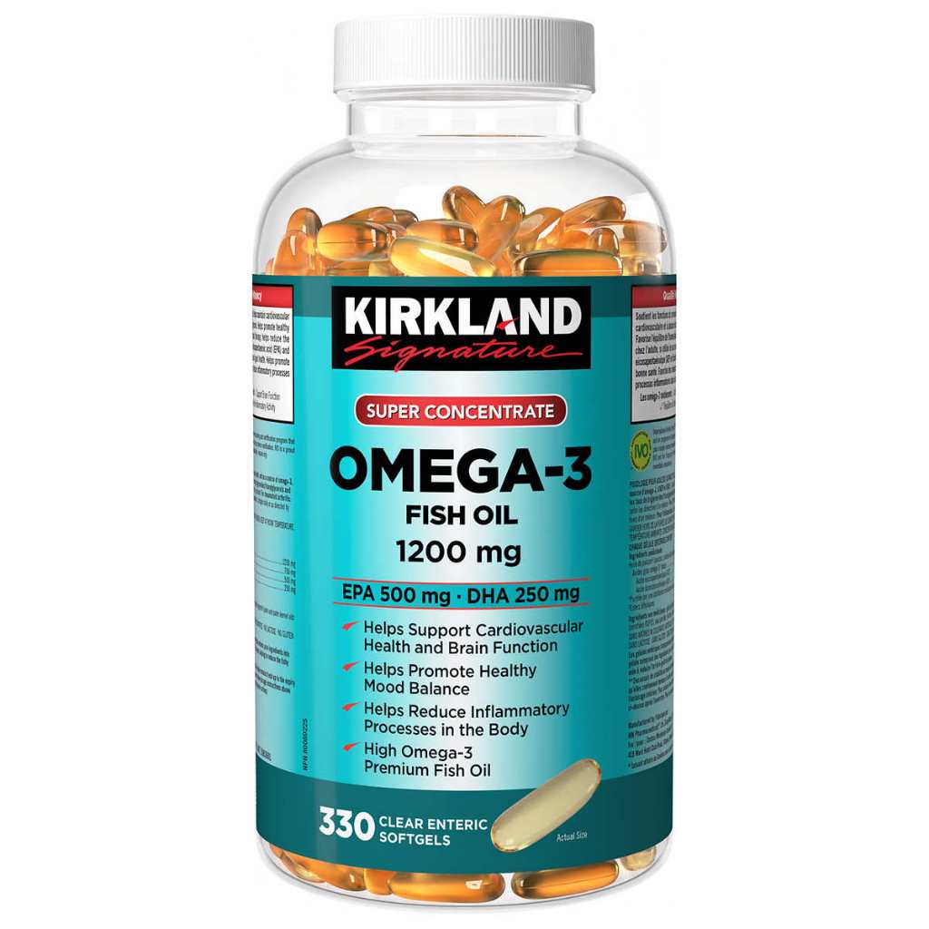 Dầu cá đậm đặc Omega-3 Super Concentrate Fish Oil 1200mg, EPA 500/DHA 250mg Kirkland Signature 330 Viên