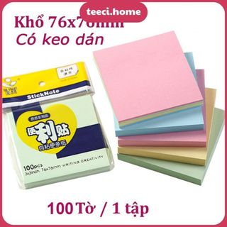 Sticky Set 100 Tờ Giấy Ghi Chú Giấy Note Giấy Nhớ Vuông Nhiều Màu Sắc Size 76*76mm Có Keo Dán TEECI P007
