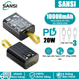 Sạc Dự Phòng 10000mAh Trong Suốt Phong Cách Punk Được xây dựng trong 3 dây sạc nhanh+đèn ngủ nhỏ