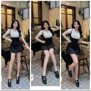 set yếm 2 dây dáng ngắn xoè + áo thun ôm phối nút bigisize 40-120kg |TUYỀN SALLY|