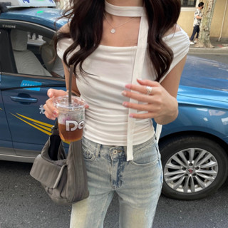 Áo thun nữ kiểu trễ vai nhún eo chất co dãn kèm dây cổ màu trơn tôn dáng hàng quảng châu loại 1 (Ảnh thật)