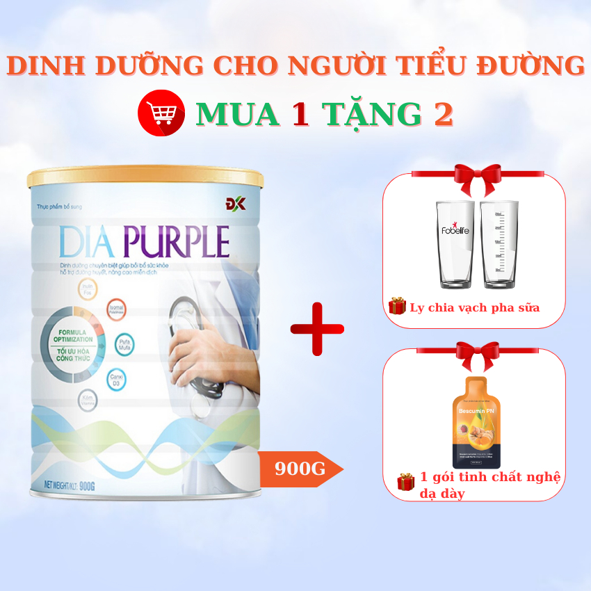 Sữa Bột Ổn Định Đường Huyết, Bổ Sung Dinh Dưỡng chuyên biệt Cho Người Tiểu Đường DiaPurple 400/900g