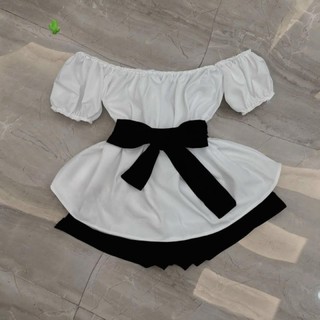 Set Áo Trễ Vai Cột Nơ Eo Kèm Quần Sort Thời Trang Nữ