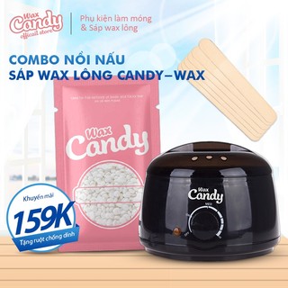 Nồi nấu sáp wax lông tặng kèm Sáp wax lông nóng Hard Wax Beans CandyWax [CHE TÊN] Tặng 100g Sáp +10 Que Wax