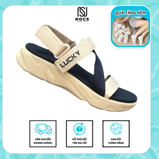 Giày Sandal Nam Nữ Lucky Unisex Quai Chữ Z Be Phối Xanh Dương Siêu Nhẹ Siêu Bền - Tặng kèm vớ