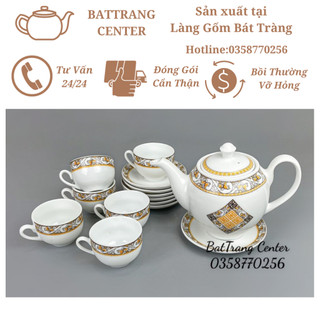 (7 MẪU)Ấm chén pha trà Bát Tràng 500ml-men trắng vẽ Viền Hoạ Tiết:hoa Dây,hoa Thiên Mã-dáng Minh long