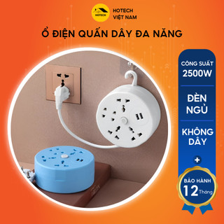 Ổ cắm điện đa năng 2500W Hotech quấn dây gọn gàng vỏ nhựa PC chống cháy có 2 usb đa năng dây dài 1,8-2,8M OD13H