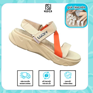 Giày Sandal Nam Nữ Lucky Unisex Quai Chữ Z Be Phối Cam Siêu Nhẹ Siêu Bền - Tặng kèm vớ