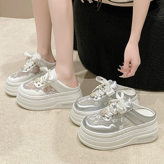 Sục thể thao thời trang đế 8cm kết hợp lớp ren thoáng mát