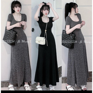 đầm cổ vuông tay ngắn dáng dài xoè bigisize 40-120kg |TUYỀN SALLY|( có đủ bảng màu)