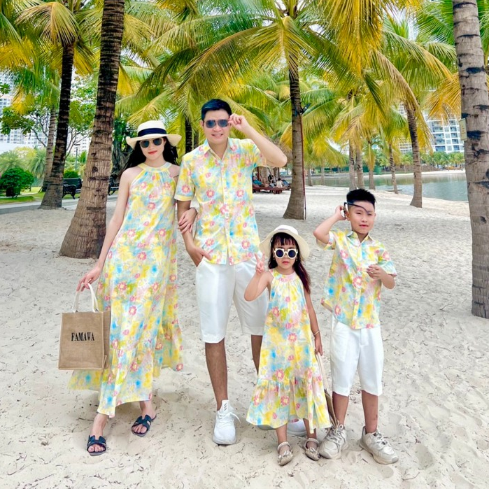 Set bộ gia đình size 7kg-100kg vải thô cotton in hoa họa tiết nhã nhặn