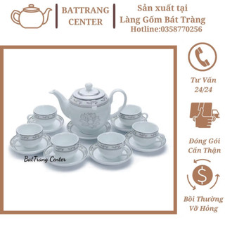 (7 MẪU)Ấm chén pha trà Bát Tràng 500ml-men trắng vẽ Viền Hoạ Tiết:Hạc trắng,Vinh Quy Bái Tổ-dáng Minh long
