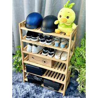 Kệ giày dép gỗ cao su tự nhiên 3-4-5-6 tầng - ngang 64cm-70cm - quai sách gỗ - nan dày
