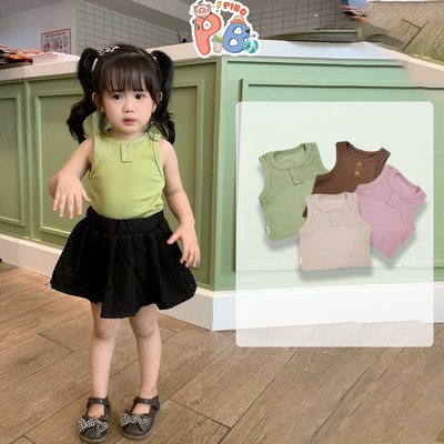 Áo Croptop Sát Nách Bé Gái Vải Tăm Lạnh Đính Cúc Mềm Mát Dễ Phối Đồ Màu Sắc Đáng Yêu BabyBoo-CRSNTL