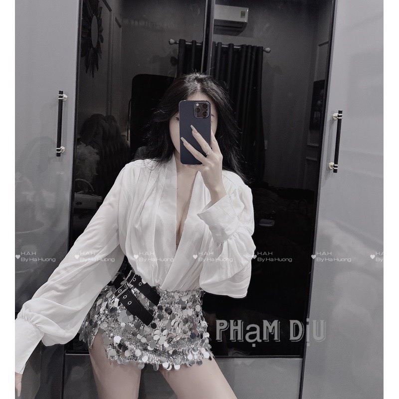 Set áo sơ mi vạt chéo phối chân váy blink blink