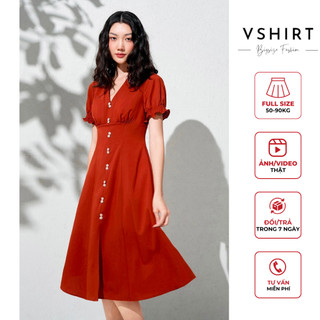 Váy đũi cổ tim khuy thân, màu cam gạch bigsize (50kg đến 90kg) VSHIRT