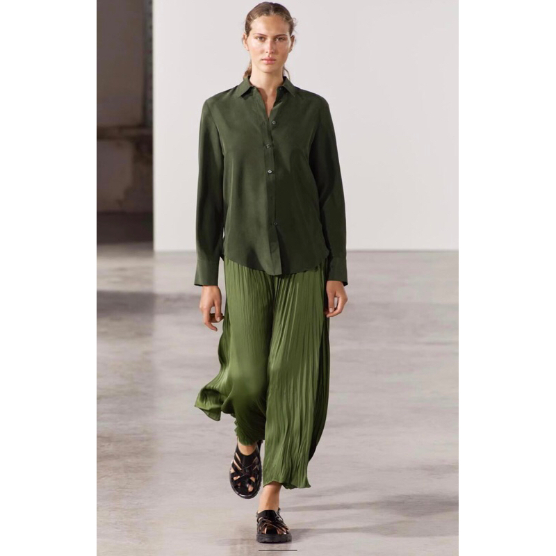 **ZARA** Đầm midi lụa 2 lớp size XS