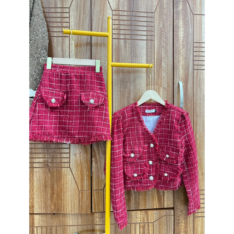 set dạ đỏ kẻ