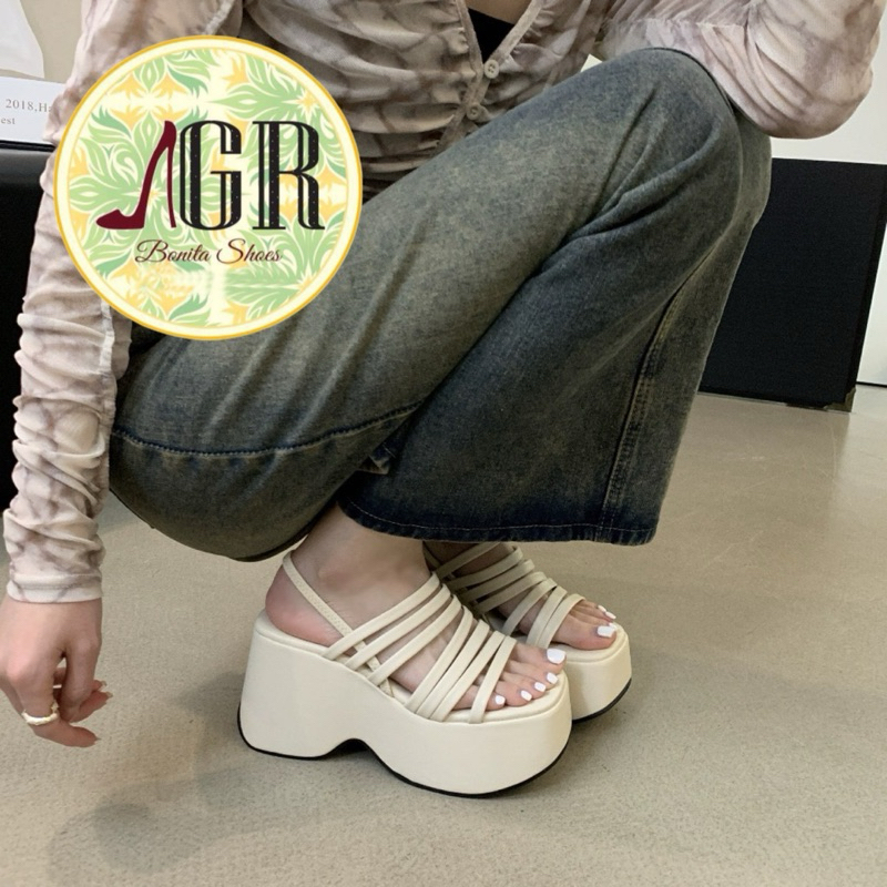 NS1 Sandal xuồng đúp cao nhiều dây hot cao 11 cm - Bonita Shoes BM04