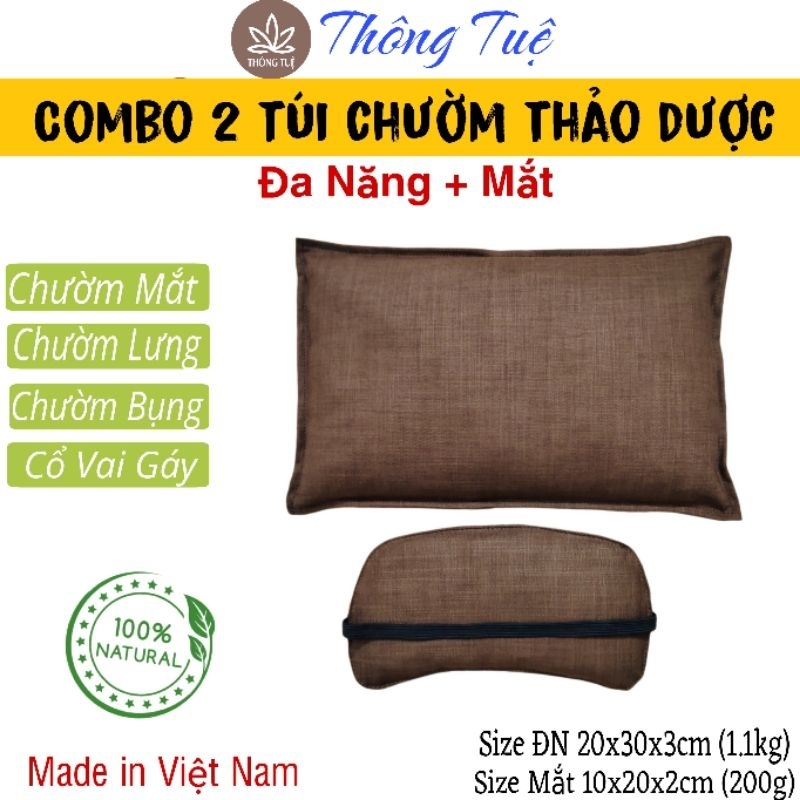 Combo 2 TÚI CHƯỜM THẢO DƯỢC (1 đa năng + 1 chườm mắt) Thư Giãn Giảm Nhức Mỏi