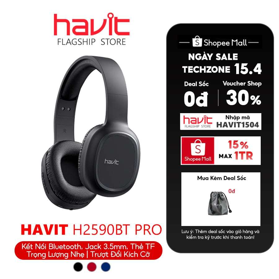 Tai Nghe Chụp Tai Havit H2590BT Pro Bluetooth 5.1 (Bản nâng cấp của Havit i62) - Hàng chính hãng