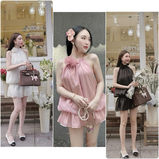 Sét đồ áo yếm hoa bí tơ xốp + quần short