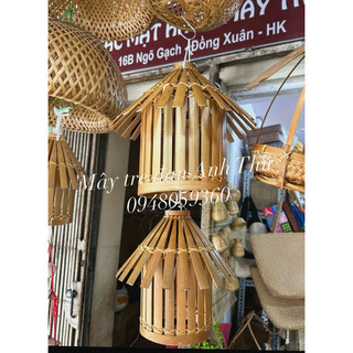 Đèn nơm hình mái ngói, đèn tre trang trí sân vườn đèn tre thả trần mây tre đan Anh Thư