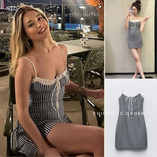 Váy 2 dây caro dáng ngắn thắt nơ cho nữ summer hàng zara xuất 2024