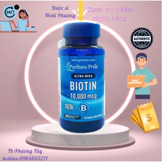 Viên uống mọc tóc, giảm rụng tóc Puritan's Pride Ultra Mega Biotin 10000 mcg 100 viên