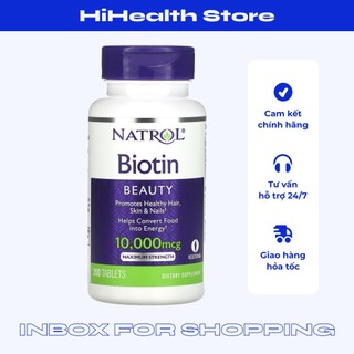 Natrol Biotin 10000 Mcg 200 Viên Của Mỹ giúp kích mọc tóc, giảm gãy rụng  