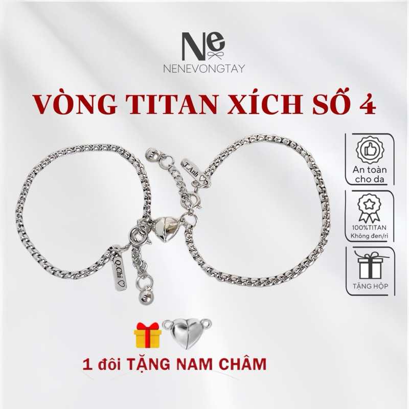 [CÓ SẴN] Vòng tay titan Xích số 4 Khắc tên-  1 đôi tặng nam châm hít (xích số 4) - vòng đôi - vòng c