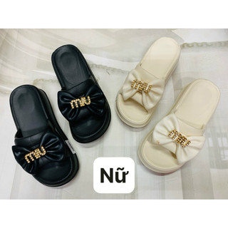 Dép nữ Thắt Nơ Da Mềm đế bánh mì siêu nhẹ cao 5cm - dép nữ quai ngang đế cao