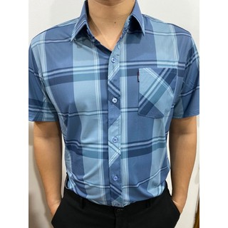 Áo Sơ Mi Nam Trung Niên Ngắn Tay Kẻ Vải Lụa Mềm Mịn Co Giãn, Cực Mát Tặng Bố Yêu + Ảnh Thật