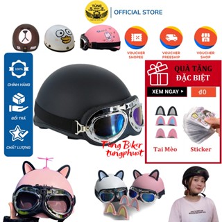 Mũ Bảo Hiểm Nửa Đầu Cao Cấp Lót Ép Xịn, Khóa Đỏ - Mũ Bảo Hiểm 1/2 Tặng Sticker và Tai Mèo