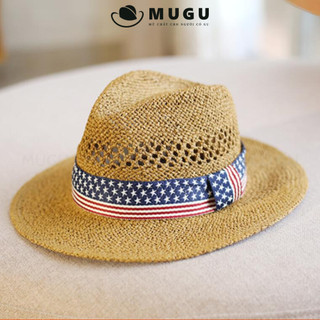 Mũ Fedora Viền Cờ Mỹ MC14 Nam Nữ Rộng Vành Mugu - Nón Phớt Đi Biển Thoáng Mát Phong Cách Vintage Cói | Mũ Chất HCM