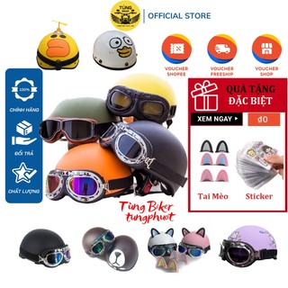 Combo Mũ Bảo Hiểm 1/2 + Kính Phi Công - Hàng Đẹp, Giá Rẻ (Tặng Sticker + Tai Mèo)