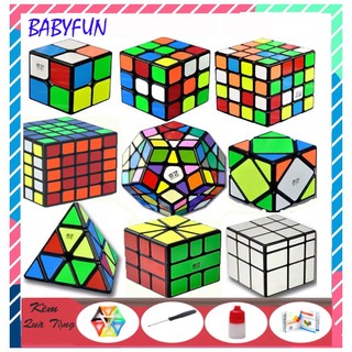Combo 9 Rubik Viền Đen Sticker 2x2, 3x3, 4x4, 5x5, Megaminx, Pyraminx, Mirror, Skewb, Square-1