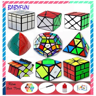 Combo 9 Rubik Viền Đen Sticker Cao Cấp Megaminx Pyraminx Skewb Square-1 Axis Windmill Fisher Mirror Mastermorphix