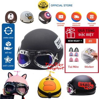 Mũ Bảo Hiểm Nửa Đầu 1/2 Nhiều Tem Siêu HOT - Hàng Cao Cấp (Tặng Stiker + Tai Mèo)