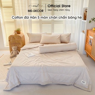 Bộ chăn ga gối Cotton Đũi MD.DECOR - Bedding họa tiết Caro size drap m2 m4 m6 m8