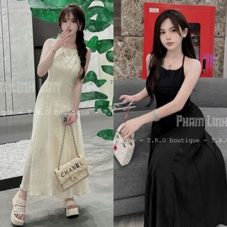 VÁY XÒE MAXI TƠ TĂM CỔ YẾM DÁNG DÀI metwo.dearu - Đầm tơ xòe dài QC xếp ly to dày dặn cao cấp ulzzang Hàn Quốc