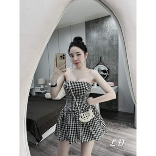 Đầm Váy Quây Bồng Hoạ Tiết Caro Bo Chun Lưng Siêu Xinh
