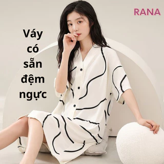 Váy suông đầm xuông form rộng có sẵn đệm ngực cho nữ váy cho mẹ bầu mặc nhà mặc ngủ RaNa