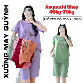 Đồ Bộ Nữ Mặc Nhà Đẹp Thun Cotton Co Giãn Ở Nhà Dễ Thương Quần lửng Thêu Gấu S180