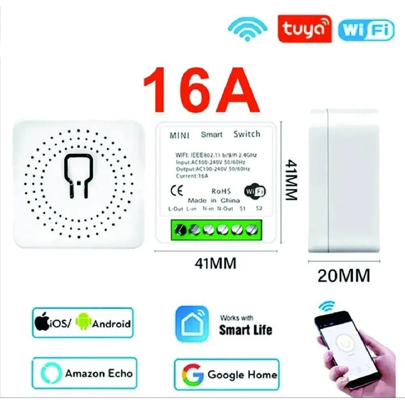 công tắc wifi mini 16a.20a tuya .smart life .điều khiển từ xa