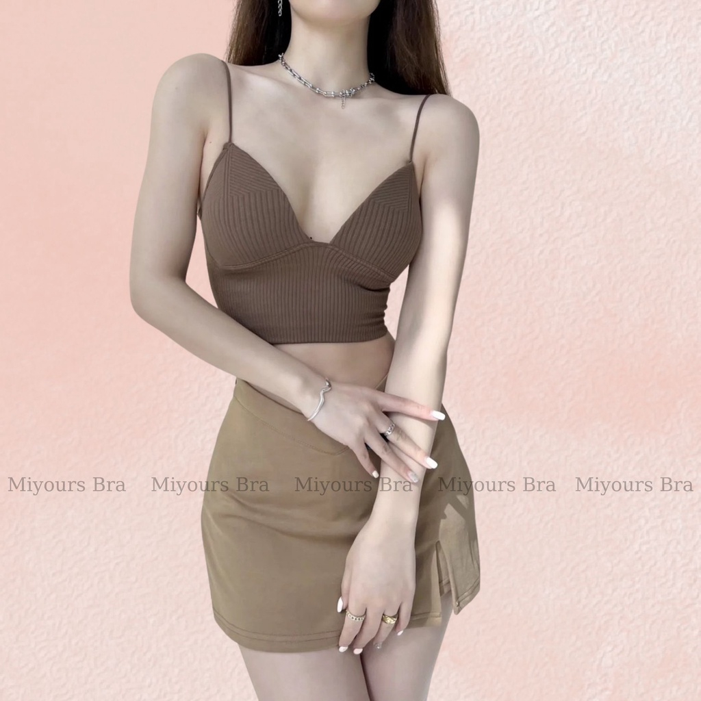 Áo lót bra nữ MiYours Fashion & More BR301 gân tăm 2 dây mảnh, dáng croptop có mút ngực co giãn mền mịn sexy